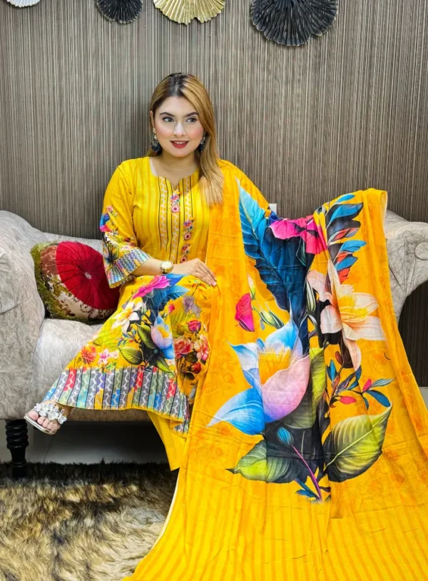 Mustard Yellow Color Three Piece